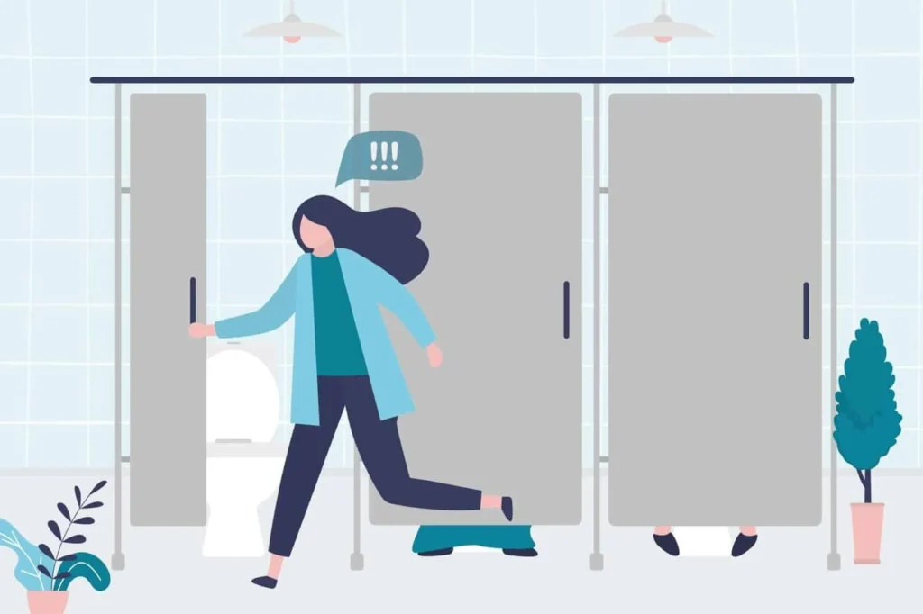 graphic of Urine incontinence Hungerford woman running to the toilet.