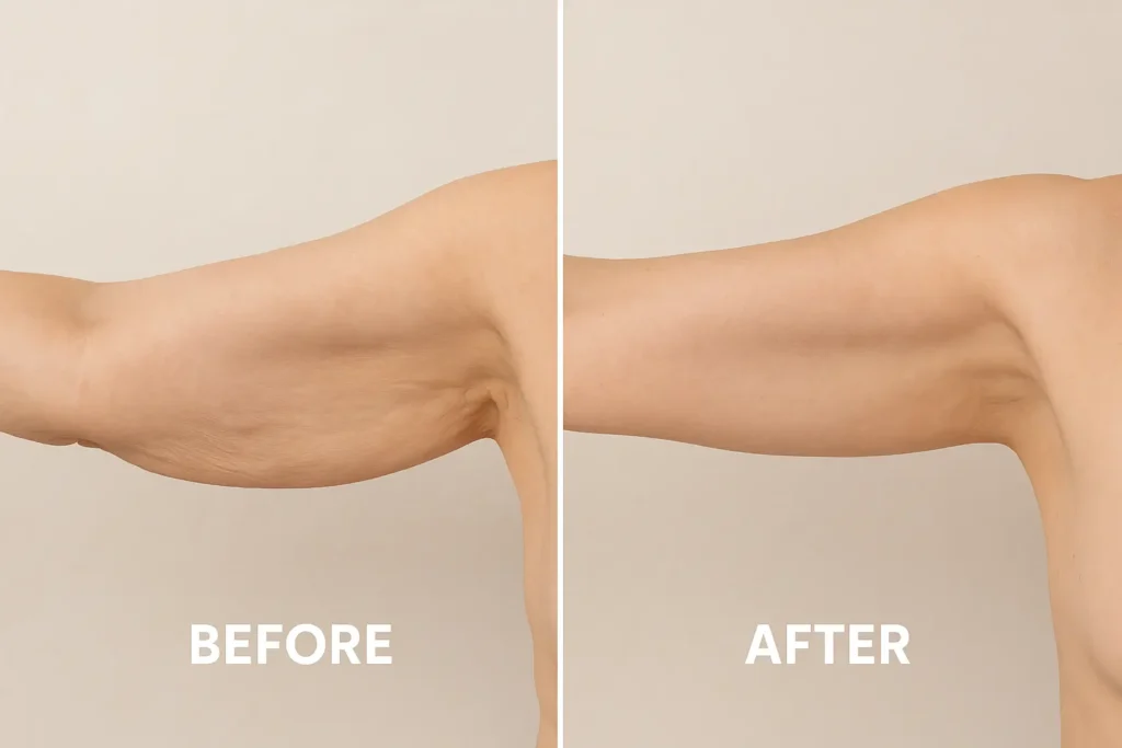 Picture of LA LIPO Hungerford before and after results of skin tightening treatment on the upper arms.